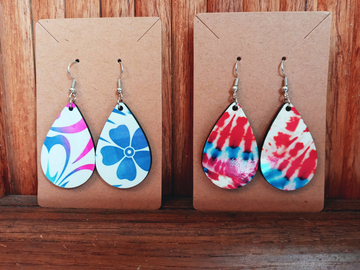 Blue and Pink Flower Earrings